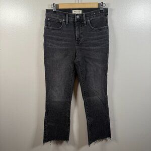 Madewell Mid Rise Kick Out Jeans Size 27 Black Armand Wash Frayed Hem